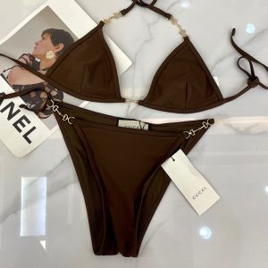 Gucci Bikini with Horsebit Chain Women Lycra Coffee