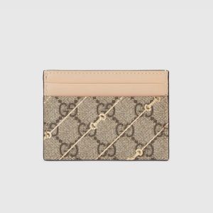 Gucci Card Case with Horsebit Motif In GG Supreme Canvas Beige/Apricot