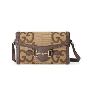 Gucci Mini Horsebit 1955 Crossbody Bag In Jumbo GG Canvas Brown