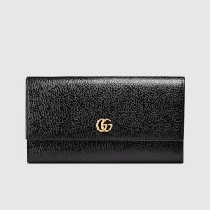 Gucci Large Marmont Continental Wallet In Textured Leather Black/Gold