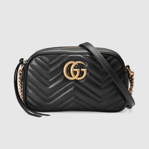 Gucci Small Marmont Shoulder Bag In Matelasse Leather 447632 Black/Gold