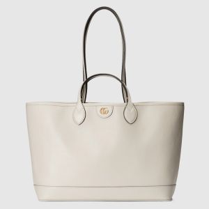 Gucci Medium Ophidia Tote In Textured Leather 739730 White