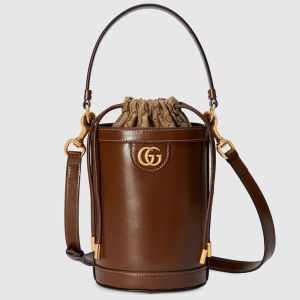 Gucci Mini Ophidia Round Bucket Bag In Leather 760201 Brown