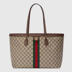 Gucci Medium Ophidia Stripe Tote In GG Supreme Canvas 631685 Beige/Brown