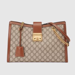 Gucci medium Padlock Tote In GG Supreme Canvas Beige/Brown