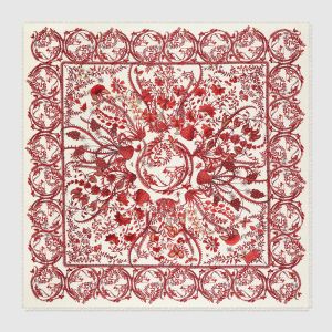 Gucci Scarf 90 Floral Print Silk Red