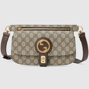 Gucci Small Blondie Flap Belt Bag In GG Supreme Canvas 718154 Coffee