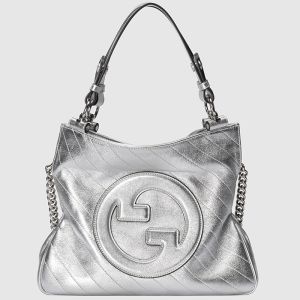 Gucci Small Blondie Square Tote In Subtler Leather 751518 Silver