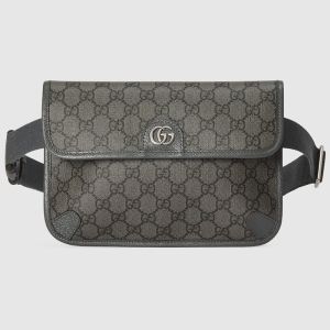 Gucci Small Ophidia Flap Belt Bag with Canvas Strap In GG Supreme Canvas 752597 Grey