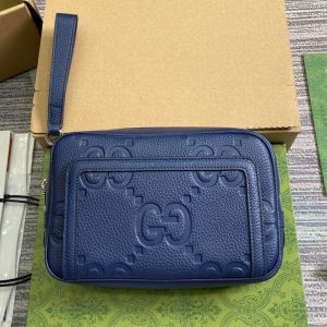 Gucci Small Pouch with Flap Pocket In Jumbo GG Leather 760244 Navy Blue