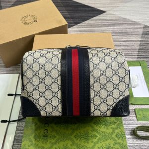 Gucci Small Savoy Toiletry Case In GG Supreme Canvas 739391 Beige/Black