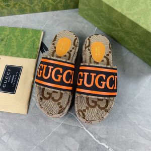 Gucci Platform Slides Women GG Supreme Sheepskin Orange