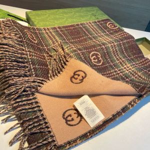 Gucci Scarf GG Check Jacquard Wool and Silk Brown