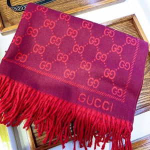 Gucci Scarf GG Monogram Fringe Rabbit Velvet Burgundy