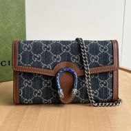 Gucci Large Dionysus Chain Wallet In Jumbo GG Denim Blue/Brown