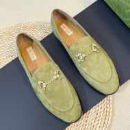 Gucci Horsebit Crystals Loafers Women Suede Light Green