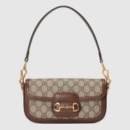 Gucci Small Horsebit 1955 Baguette Bag In GG Supreme Canvas Beige/Brown