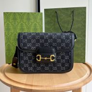 Gucci Small Horsebit 1955 Shoulder Bag In GG Supreme Denim Black