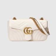 Gucci Small Marmont Flap Shoulder Bag In Matelasse Leather 443497 White