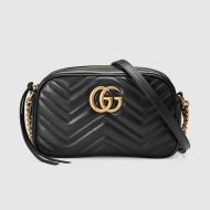 Gucci Small Marmont Shoulder Bag In Matelasse Leather 447632 Black