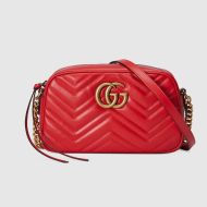 Gucci Small Marmont Shoulder Bag In Matelasse Leather 447632 Red