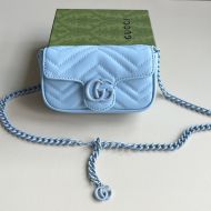 Gucci Super Mini Marmont Flap Shoulder Bag In Matelasse Leather 476433 Blue