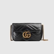 Gucci Super Mini Marmont Flap Shoulder Bag In Matelasse Leather 476433 Black