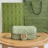 Gucci Super Mini Marmont Flap Shoulder Bag In Matelasse Leather 476433 Mint Green