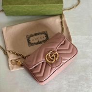 Gucci Super Mini Marmont Flap Shoulder Bag In Matelasse Leather 476433 Nude