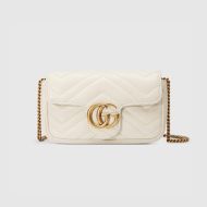 Gucci Super Mini Marmont Flap Shoulder Bag In Matelasse Leather 476433 White