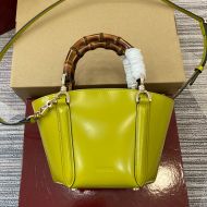 Gucci Mini Bamboo Top Handle Tote with Embossed Logo In Shiny Leather 805832 Green