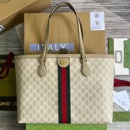 Gucci Medium Ophidia Stripe Tote In GG Supreme Canvas 631685 Khaki/White