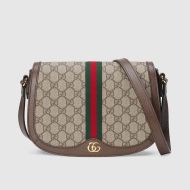 Gucci Small Ophidia Flap Messenger In GG Supreme Canvas Beige/Brown