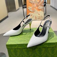 Gucci Slingback Heeled Pumps Women Patent Leather White