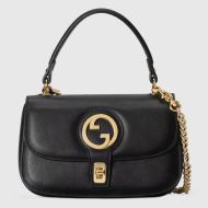 Gucci Small Blondie Flap Top Handle Bag In Leather 735101 Black