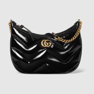 Gucci Small Marmont Chain Bag In Matelasse Patent Leather 777263 Black