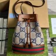 Gucci Small Ophidia Handle Bucket Bag In Jumbo GG Canvas 550621 Beige/Blue