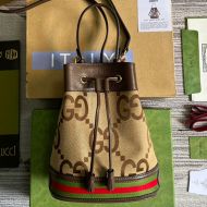 Gucci Small Ophidia Handle Bucket Bag In Jumbo GG Canvas 550621 Beige/Brown