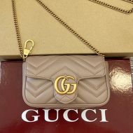 Gucci Super Mini Marmont Flap Shoulder Bag In Matelasse Leather 476433 Coffee