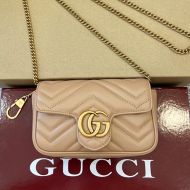 Gucci Super Mini Marmont Flap Shoulder Bag In Matelasse Leather 476433 Khaki/Gold