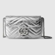 Gucci Super Mini Marmont Flap Shoulder Bag In Matelasse Leather 476433 Silver