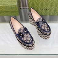 Gucci Vegas Platform Loafers Women GG Supreme Canvas Blue