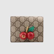 Gucci Small Compact Wallet with Cherries In GG Supreme Canvas Beige/Red