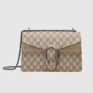 Gucci Small Dionysus Shoulder Bag In GG Supreme GG Supreme Suede Beige/Brown