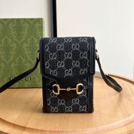 Gucci Mini Horsebit 1955 Smart Phone Case In GG Supreme Denim Black