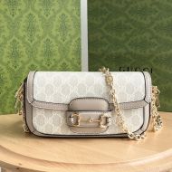 Gucci Small Horsebit 1955 Baguette Bag In GG Supreme Canvas Apricot