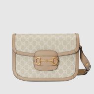 Gucci Small Horsebit 1955 Shoulder Bag In GG Supreme Canvas Apricot