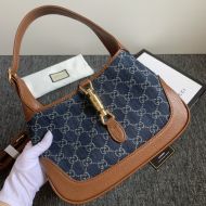 Gucci Small Jackie 1961 Shoulder Bag In GG Supreme Denim Blue/Brown