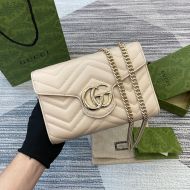 Gucci Large Marmont Flap Chain Wallet In Matelasse Leather 474575 Apricot