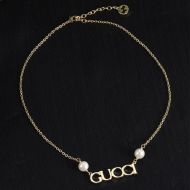 Gucci Letter Pearl Necklace In Gold